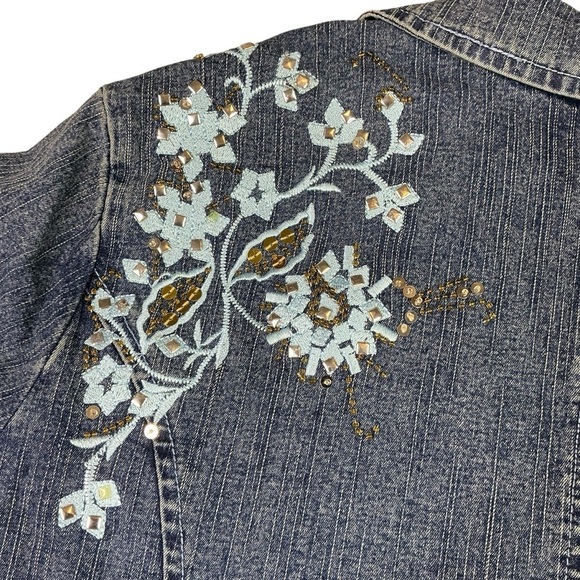 Denim 24/7 Blue Jean Jacket Blazer Long Sleeve with Embroidered Floral Design - Picture 13 of 16